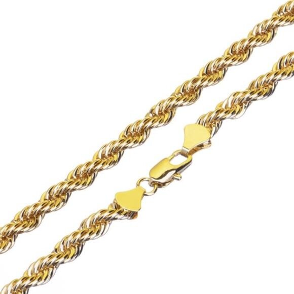 Unisex Gold Plated Solid Chain 24" 7mm Rope Chain Necklace 14K Gold Plated - Picture 3 of 5